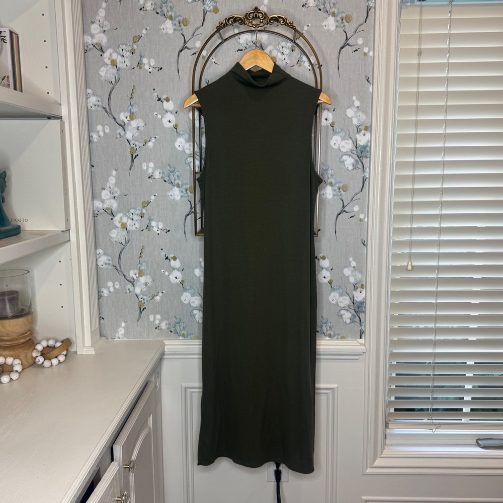 A New Day Olive Green Mock Neck Sleeveless Ribbed Midi Dress Womens‎ XL